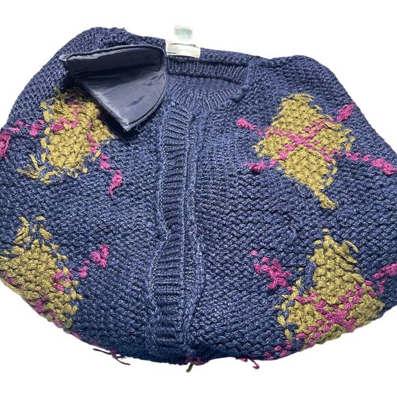 VTG Jamie Scott Handknit Cardigan Sweater Sz M Argyle Chunky Granny Academia - Picture 7 of 10